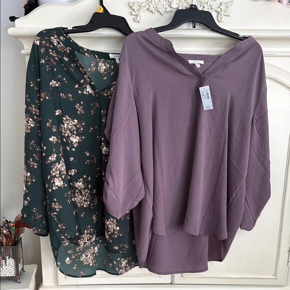 Floral Green and Solid mauve  Women's Tops NWT XXL Maurice tops